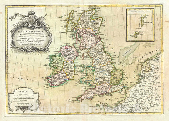 Historic Map : Janvier Map of The British Isles (England, Ireland, Scotland), 1783, Vintage Wall Art