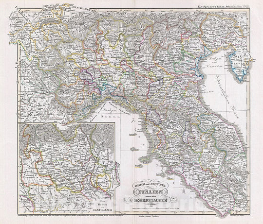 Historic Map : Spruner Antique Map Northern Italy Under The Hohenstaufen Dynasty, 1854, Vintage Wall Art