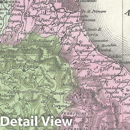 Historic Map : Mitchell Antique Map of Northern Italy (Tuscany, Venice, Milan), 1854, Vintage Wall Art