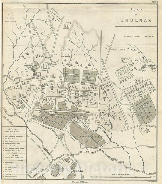 Historic Map : Pharoah Antique Map or Plan of Jalna, Maharashtra, India, 1854, Vintage Wall Art