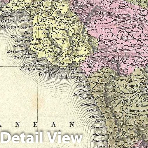 Historic Map : Mitchell Map of Southern Italy: The Kingdom of Naples and The Two Sicilies, 1849, Vintage Wall Art