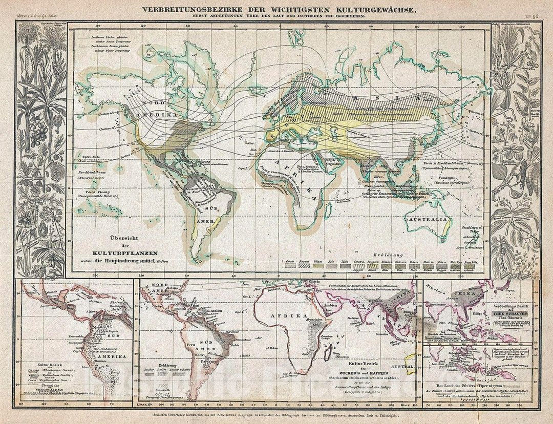 Historic Map : Meyer Map of The World Showing The Distribution of Plants, 1852, Vintage Wall Art