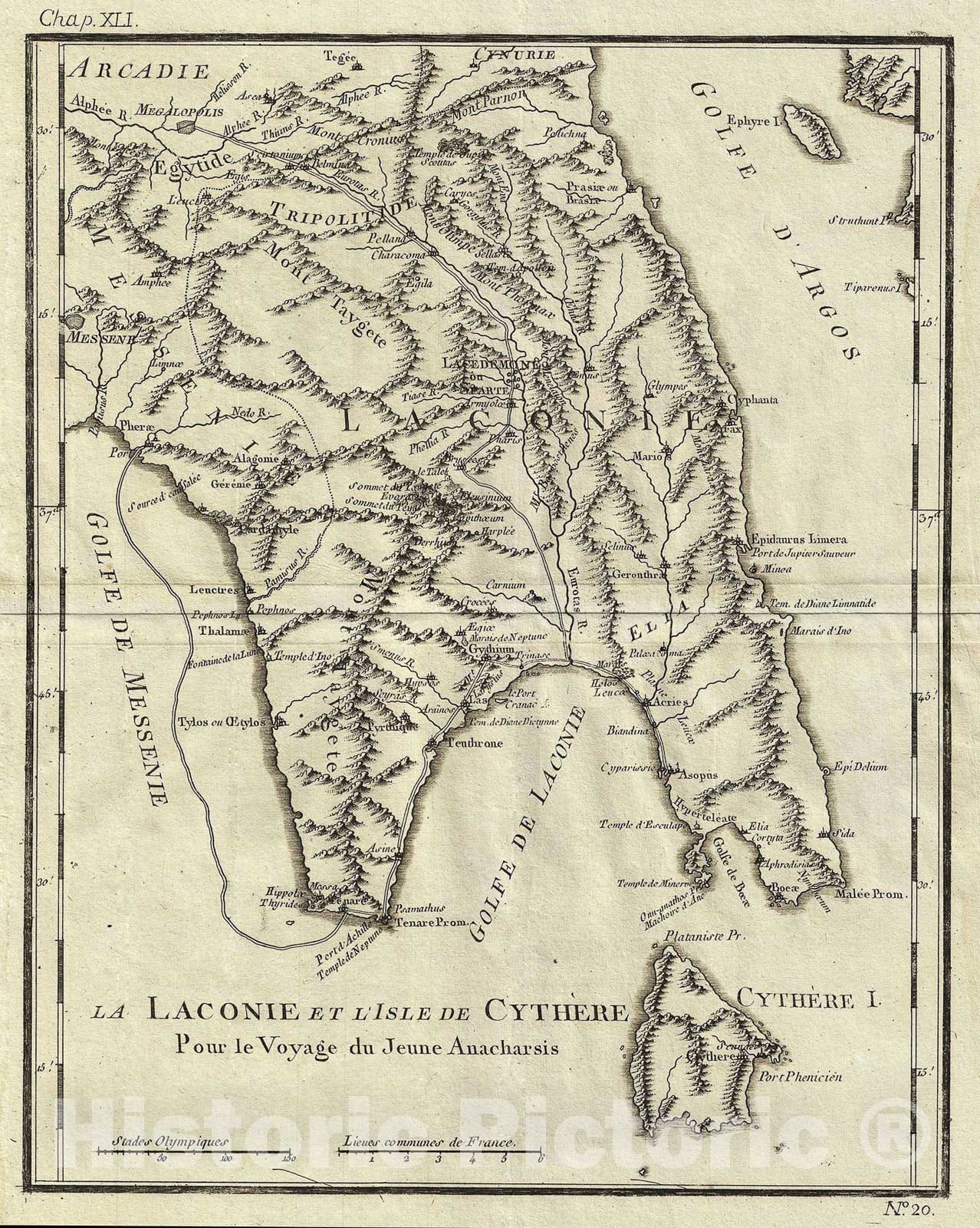 Historic Map : Bocage Map of Laconia and Cythera, Ancient Greece, 1791, Vintage Wall Art