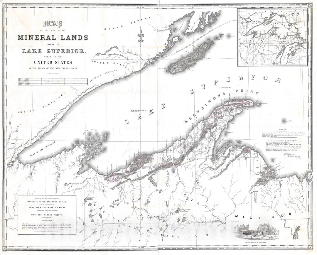 Historic Map : Andrew Gray Map of Western Lake Superior, 1845, Vintage Wall Art