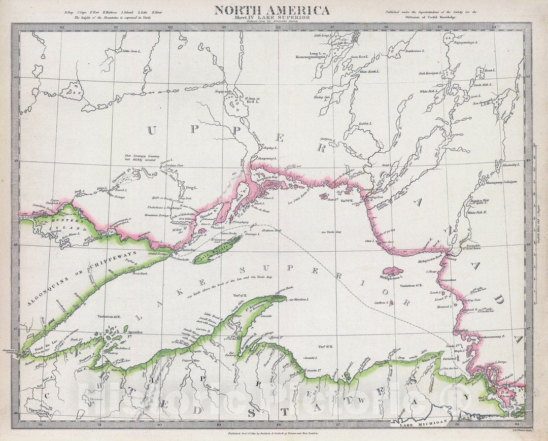 Historic Map : S.D.U.K. Map of Lake Superior, 1832, Vintage Wall Art