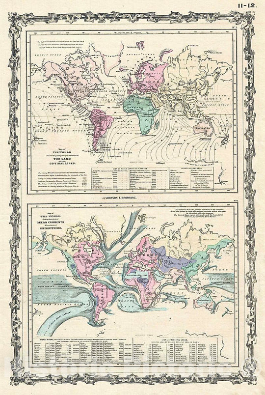 Historic Map : Johnson Climate Map of The World w/Tides and Ocean Currents, 1861, Vintage Wall Art