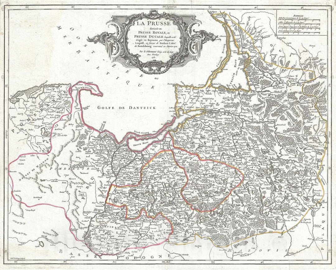 Historic Map : Vaugondy Map of Prussia, 1751, Vintage Wall Art