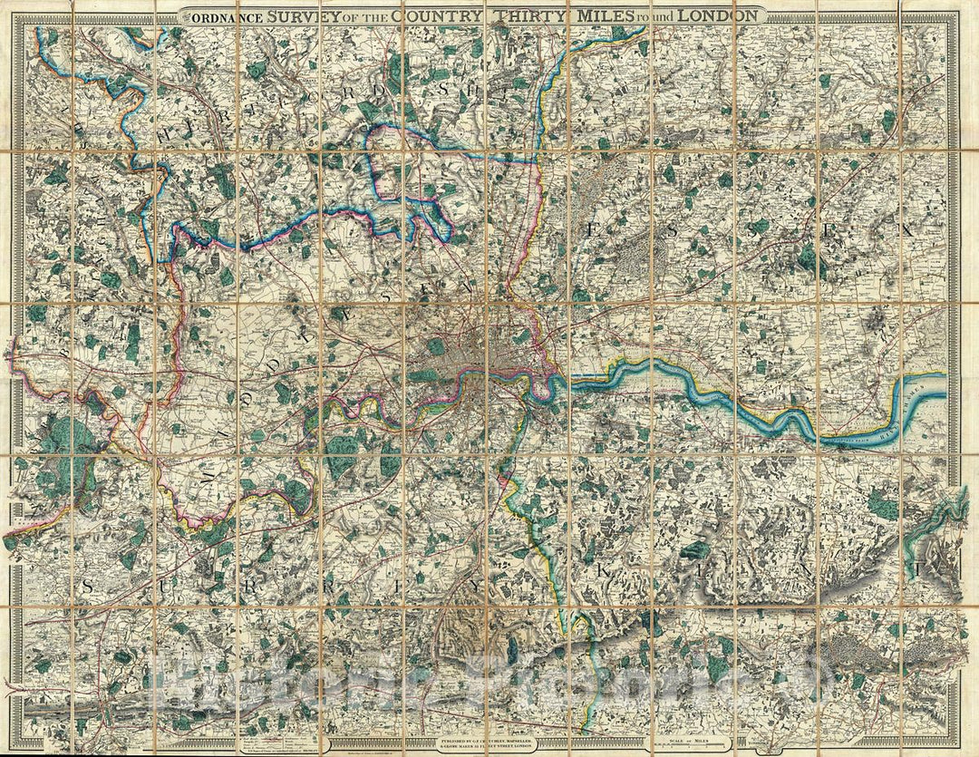 Historic Map : Cruchley Folding Wall Map of London, England, 1855, Vintage Wall Art