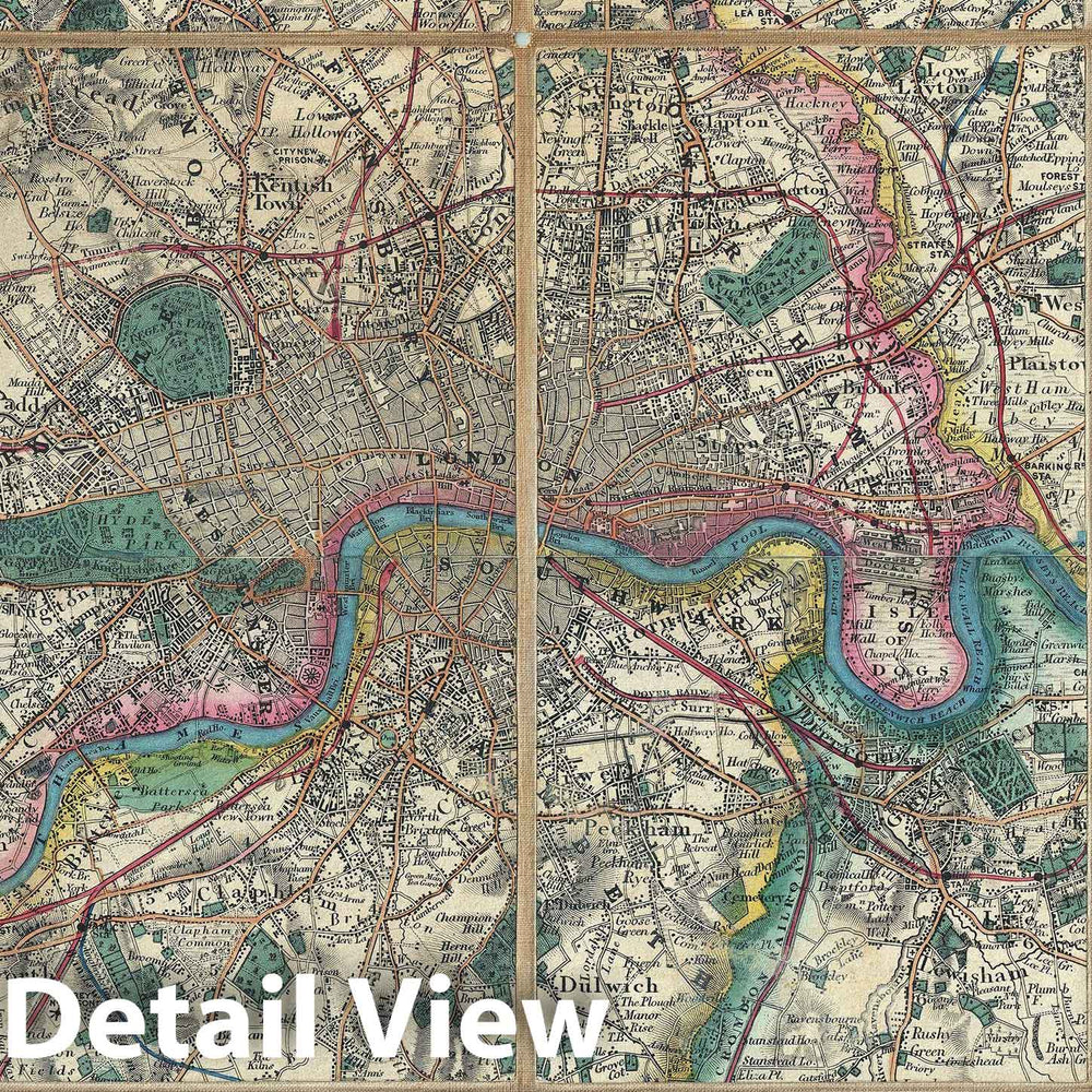 Historic Map : Cruchley Folding Wall Map of London, England, 1855, Vintage Wall Art