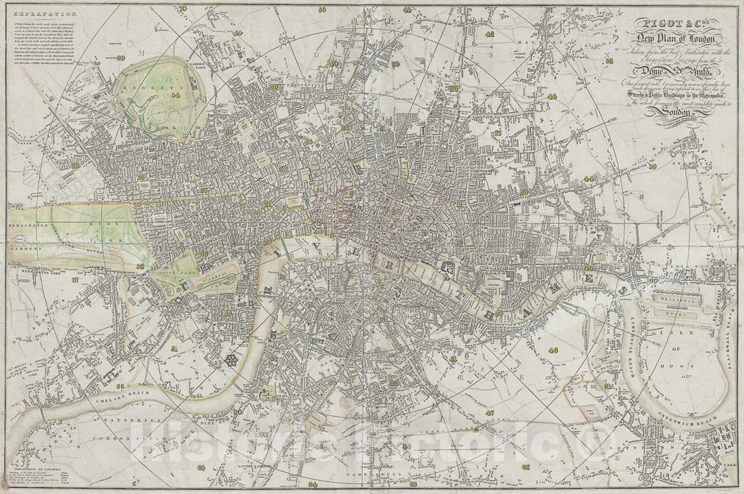 Historic Map : Pigot Map of London, England, 1823, Vintage Wall Art