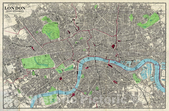 Historic Map : Reynolds Pocket Map of London, England, Version 2, 1876, Vintage Wall Art