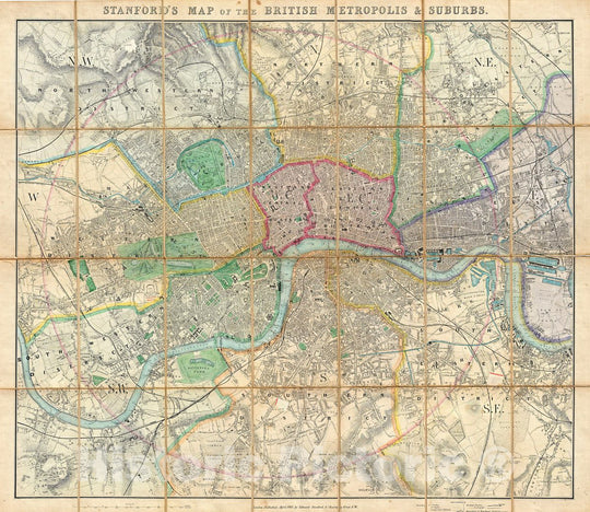 Historic Map : Stanford Pocket Antique Map of London, England, 1861, Vintage Wall Art