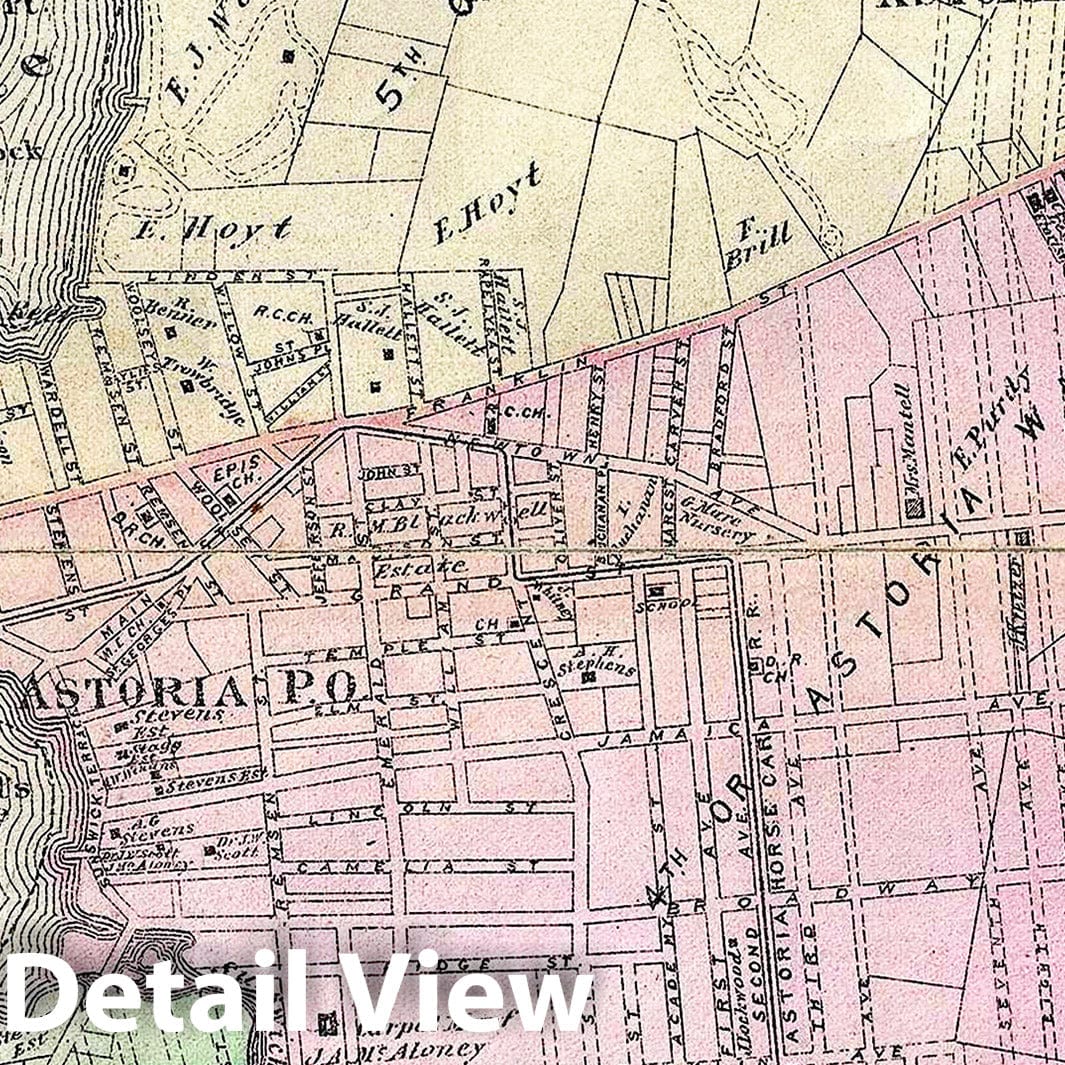 Historic Map : Beers Map of Astoria and Long Island City, Queens, New York City, 1873, Vintage Wall Art