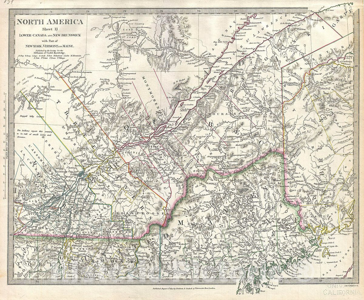 Historic Map : S.D.U.K. Map of Lower Canada (Quebec), 1832, Vintage Wall Art