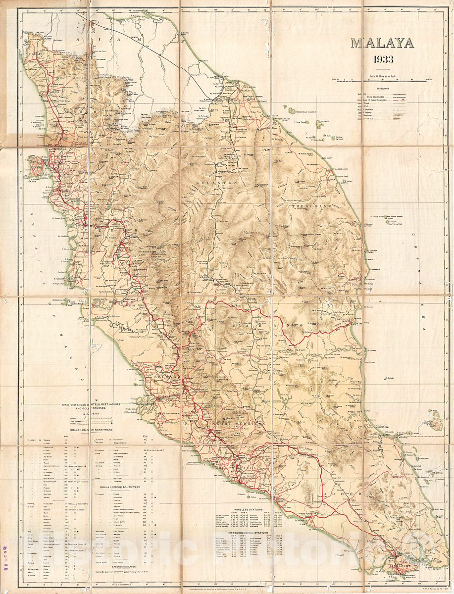 Historic Map : F.M.S. Survey Map of Singapore and Malaya (Malaysia), 1933, Vintage Wall Art