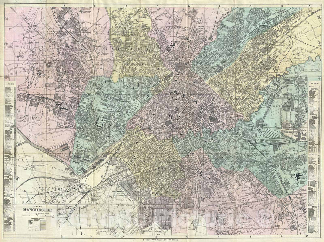 Historic Map : Bacon Map or Plan of Manchester, England, 1890, Vintage Wall Art