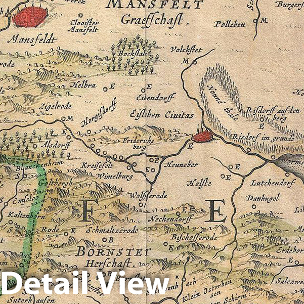 Historic Map : Blaeu Map of Mansfeld, Germany, 1655, Vintage Wall Art