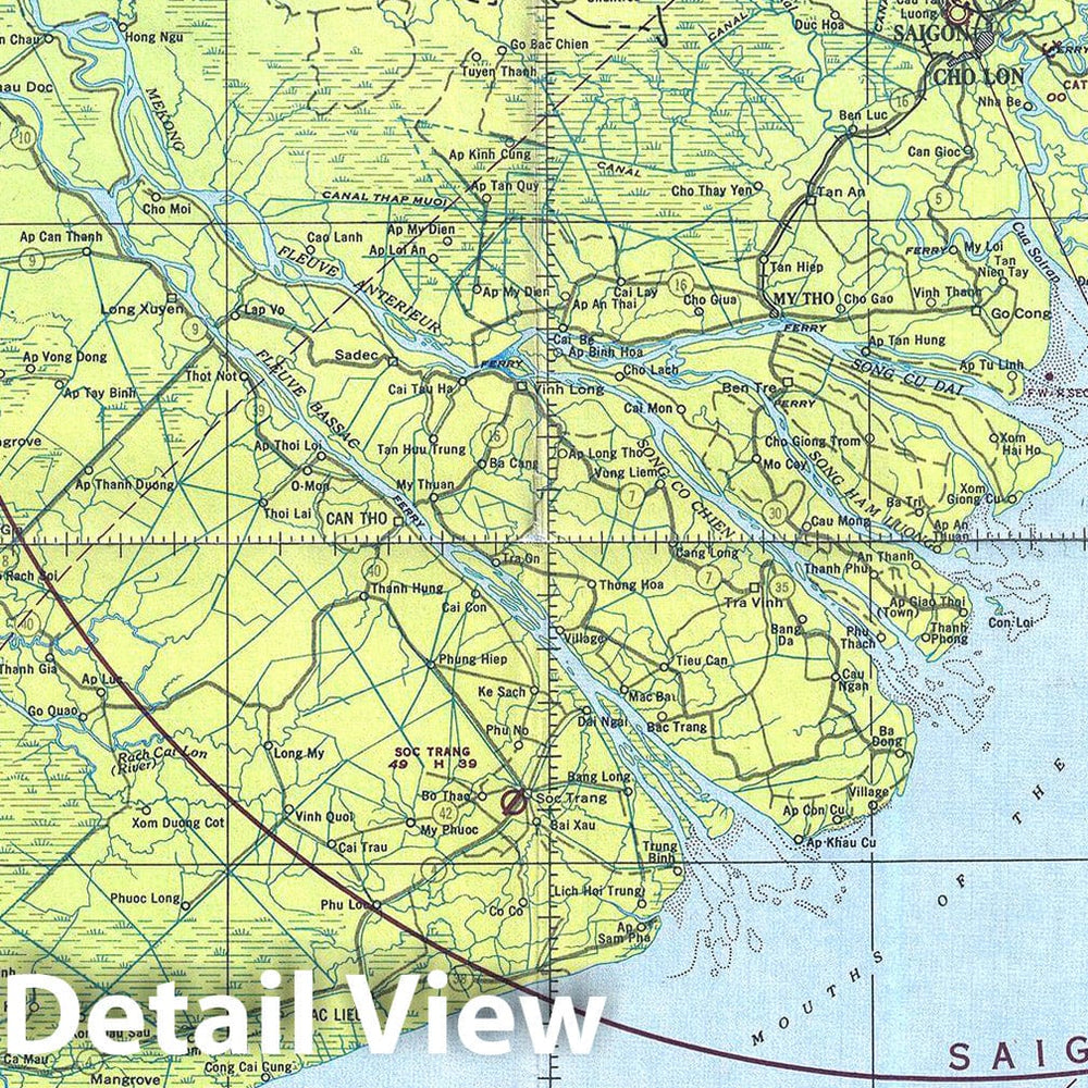 Historic Map : U.S. Army Air Forces Aeronautical Chart or Map of The Mekong Delta, Vietnam, 1949, Vintage Wall Art