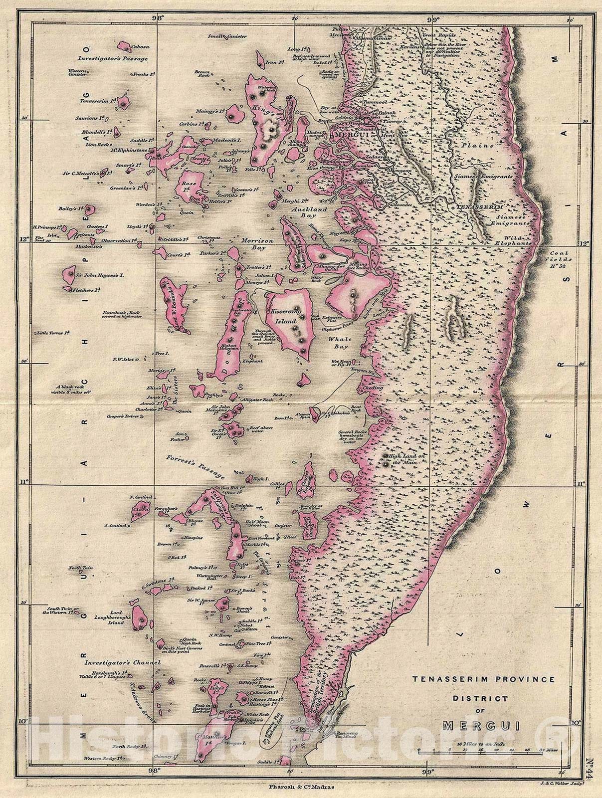 Historic Map : Pharoah Map of The Tanintharyi Region in Burma or Myanmar (Includes The Mergui Archipelago), 1854, Vintage Wall Art