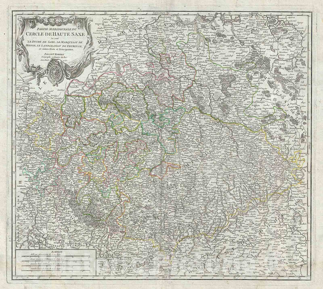 Historic Map : Vaugondy Antique Map of The Southern Portions of Upper Sain xony, Germany, 1756, Vintage Wall Art