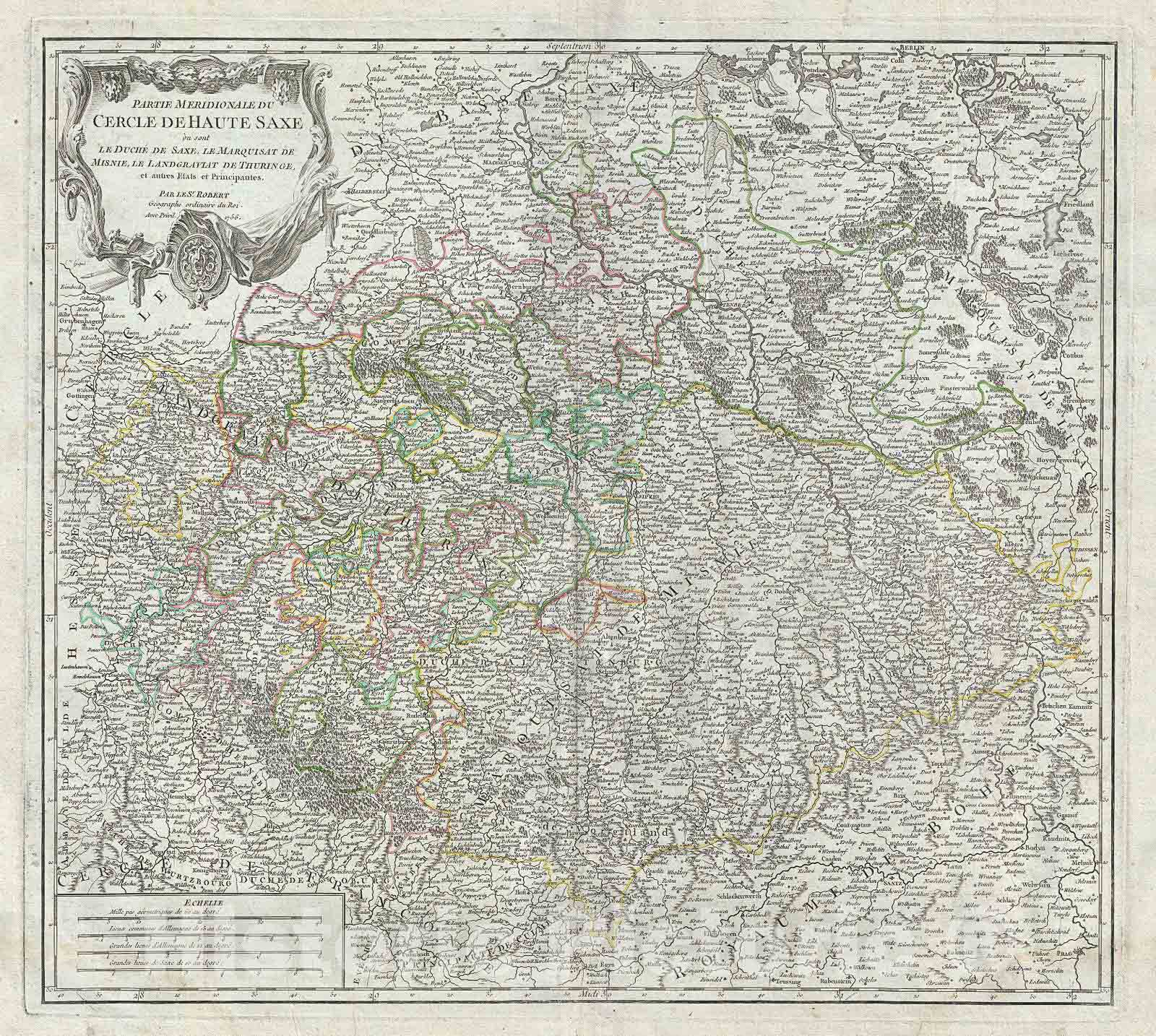 Historic Map : Vaugondy Antique Map of The Southern Portions of Upper Sain xony, Germany, 1756, Vintage Wall Art