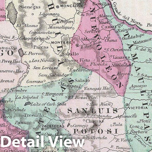 Historic Map : Johnson Map of Mexico and Texas, Version 2, 1865, Vintage Wall Art