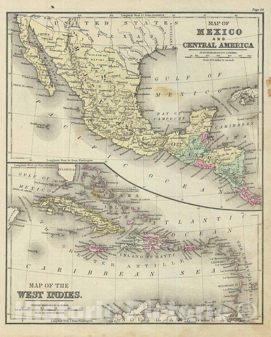 Historic Map : Warren Map of Mexico, Central America and West Indies, 1879, Vintage Wall Art