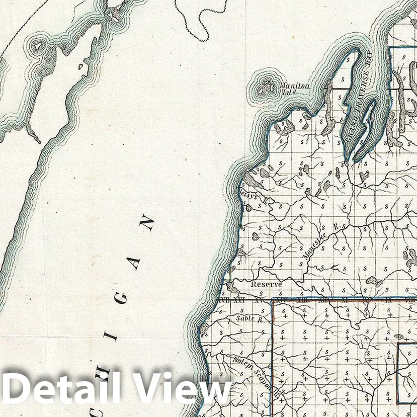 Historic Map : Public Survey Antique Map of Michigan, 1855, Vintage Wall Art