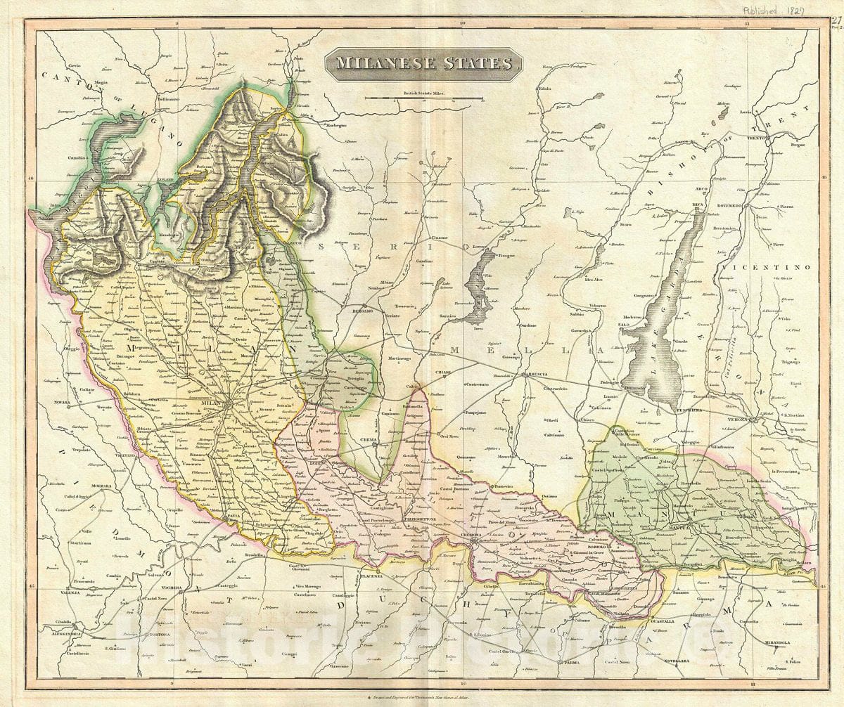 Historic Map : Thomson Map of The Milanese States (Milan, Mantua, Alto Po), Italy, 1817, Vintage Wall Art