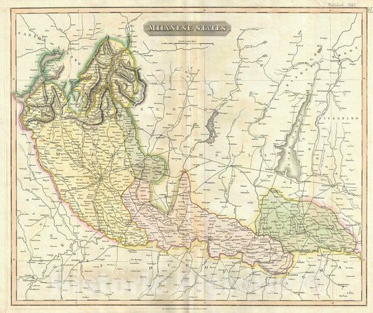 Historic Map : Thomson Map of The Milanese States (Milan, Mantua, Alto Po), Italy, 1817, Vintage Wall Art