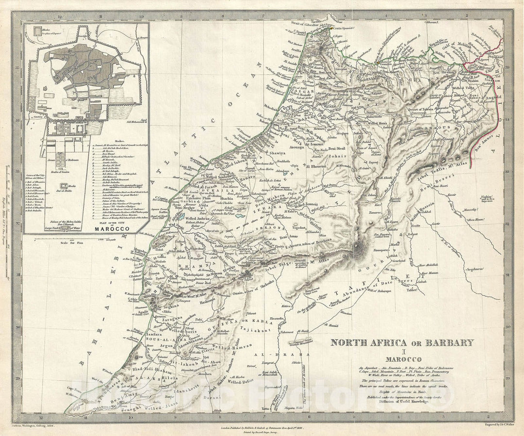 Historic Map : S.D.U.K. Antique Map of Morocco, Barbary Coast, Northern Africa, 1836, Vintage Wall Art