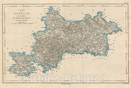 Historic Map : Pharoah Map of Nanded and Adilabad District in Maharashtra and Telangana, India, 1854, Vintage Wall Art