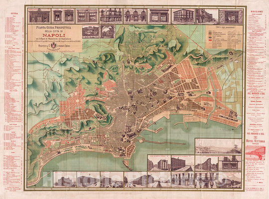 Historic Map : Richter Large Size Pocket Map of Naples (Napoli), Italy, 1886, Vintage Wall Art