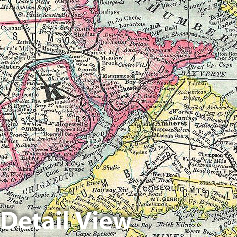 Historic Map : Rand McNally Map of Canadian Maritime Provinces: New Brunswick, Nova Scotia and Prince Edward I, 1892, Vintage Wall Art