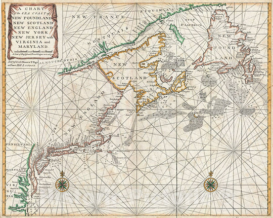 Historic Map : Mount and Page Map of The Chesapeake Bay, New York, New England and Canada Coast, 1750, Vintage Wall Art