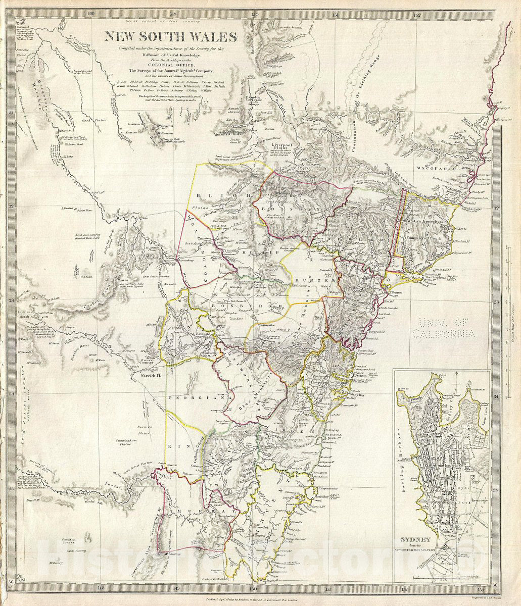 Historic Map : S.D.U.K. Antique Map of New South Wales, Australia, 1833, Vintage Wall Art