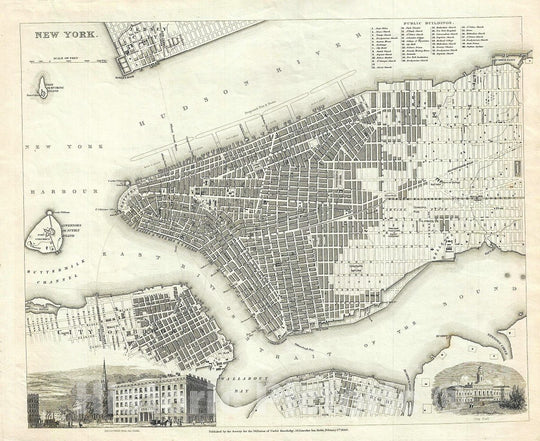 Historic Map : S.D.U.K. Subscriber's Edition Map or Plan of New York City, 1840, Vintage Wall Art