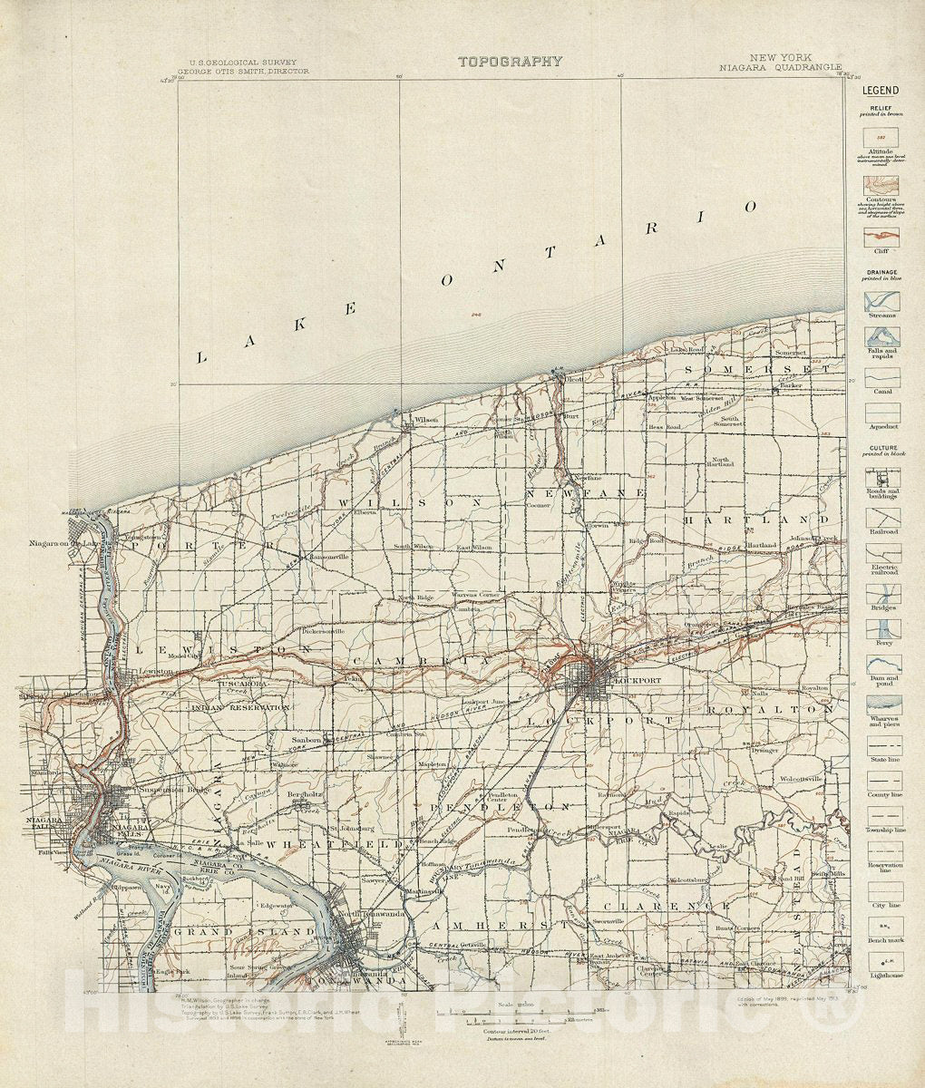 Historic Map : U.S. Geological Survey Topographic Antique Map of Niagara County, New York (with Niagara Falls), 1913, Vintage Wall Art