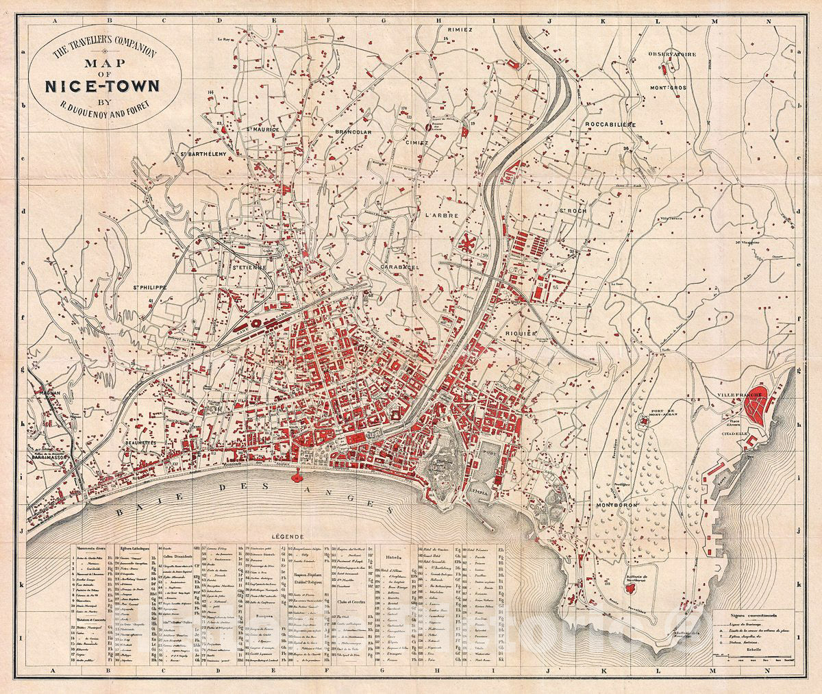 Historic Map : Duquenoy Plan or Map of Nice, France, 1890, Vintage Wall Art