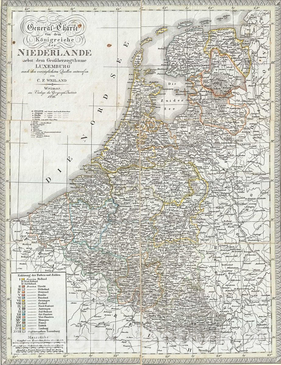 Historic Map : Weiland Map of Holland (The Netherlands), Belgium and Luxembourg, 1826, Vintage Wall Art