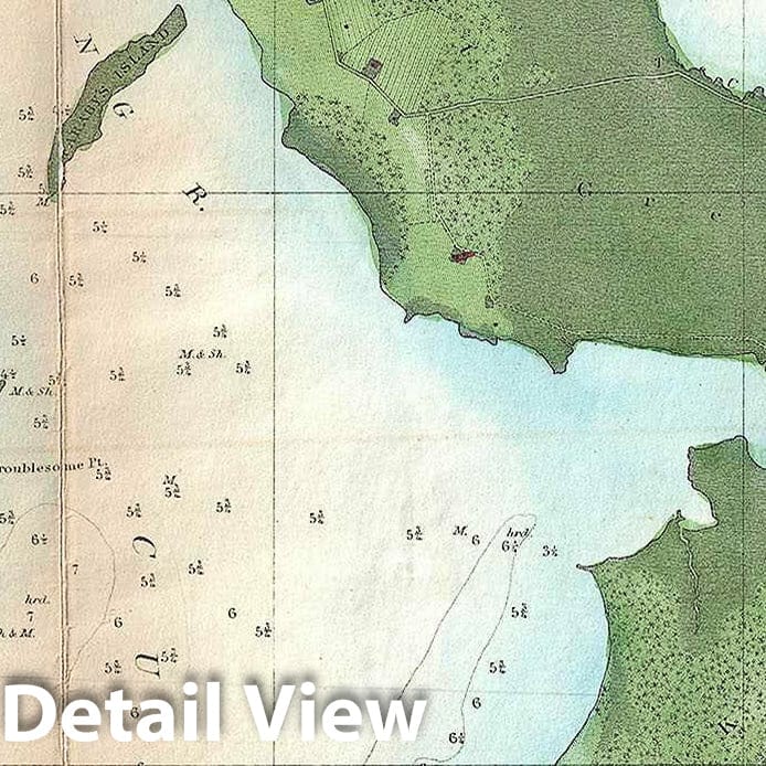 Historic Map : U.S. Coast Survey Map or Chart of The North Landing River and Currituck Sound, Virginia, 1861, Vintage Wall Art