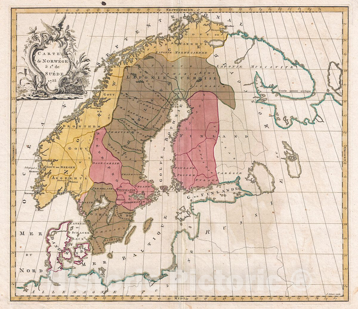 Historic Map : Gibson Antique Map of Norway and Sweden, 1755, Vintage Wall Art