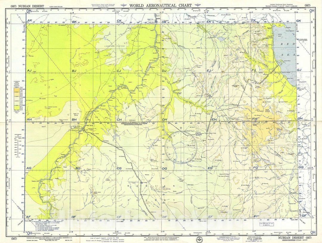 Historic Map : U.S. Army Air Forces Aeronautical Chart or Map of Northeastern Sudan and Southeastern Egypt, 1957, Vintage Wall Art