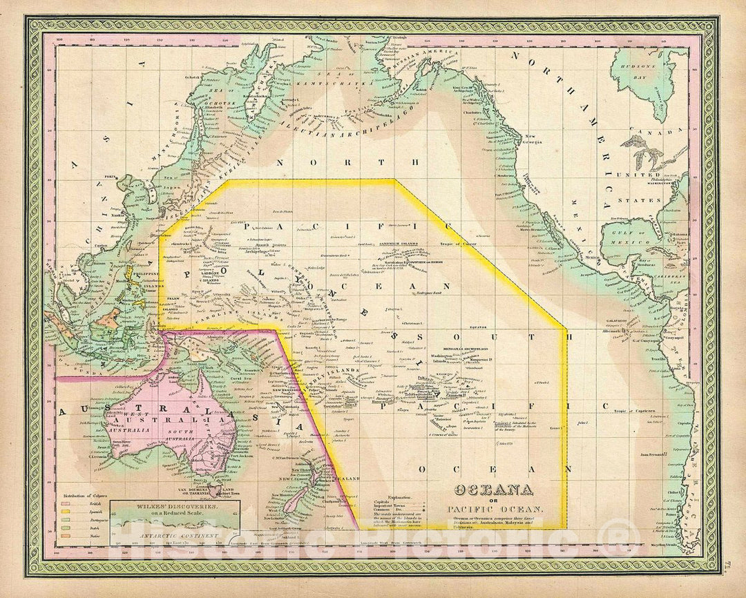 Historic Map : Mitchel Map of The Pacific Ocean and Australia, 1849, Vintage Wall Art