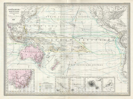 Historic Map : Dufour Map of Australia, Polynesia and The Pacific Ocean, 1860, Vintage Wall Art