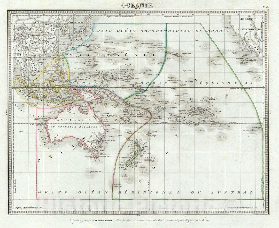 Historic Map : Tardieu Map of Australia and The Pacific Ocean, 1874, Vintage Wall Art