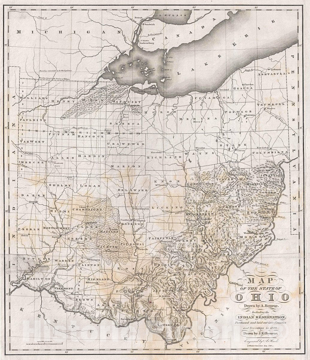 Historic Map : Caleb Atwater Antique Map of Ohio, 1820, Vintage Wall Art