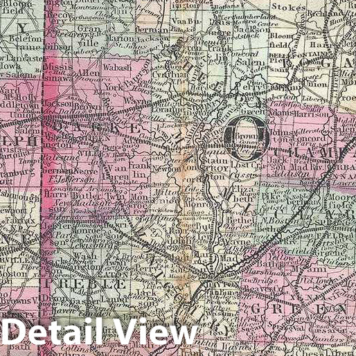 Historic Map : Johnson Map of Ohio and Indiana, Version 2, 1863, Vintage Wall Art