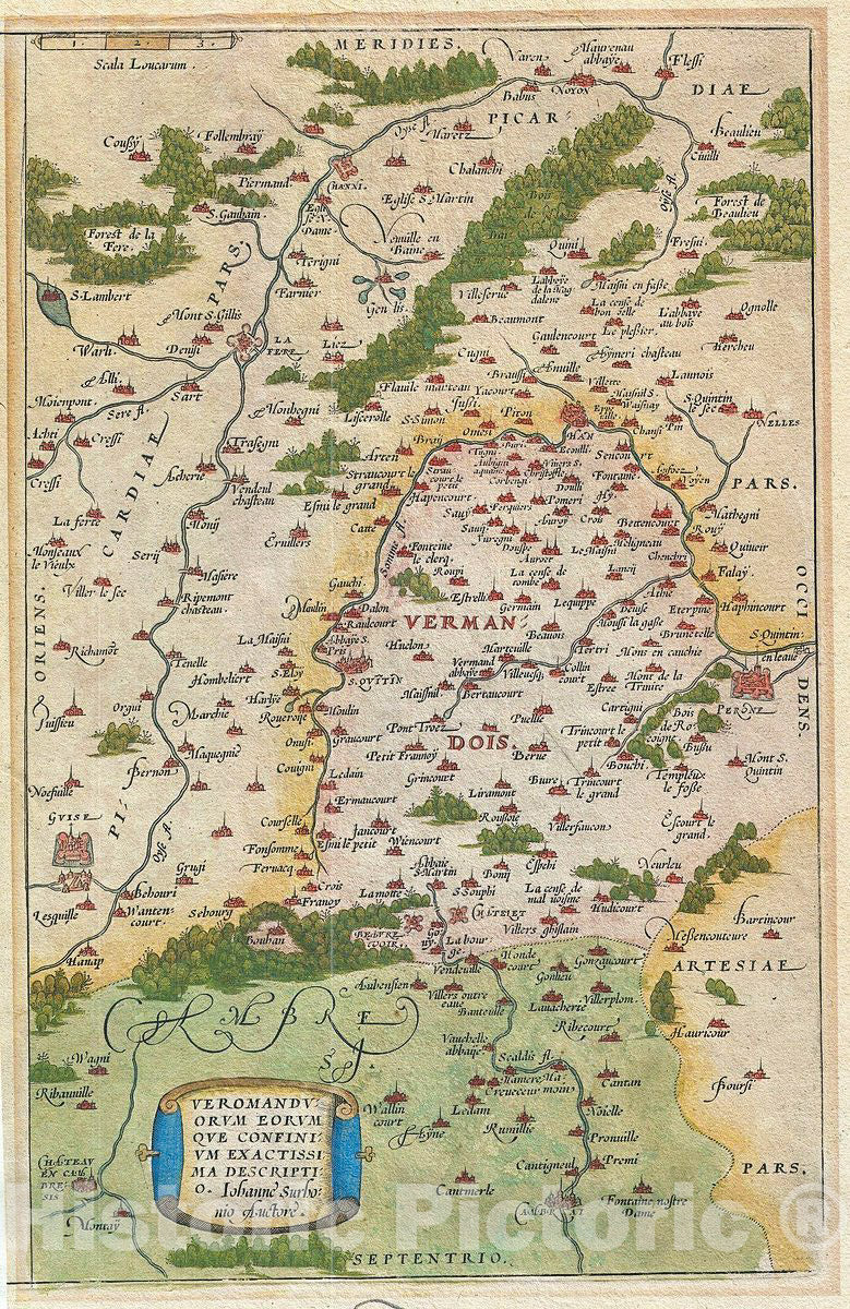 Historic Map : Ortelius Map of Oise, France, 1579, Vintage Wall Art