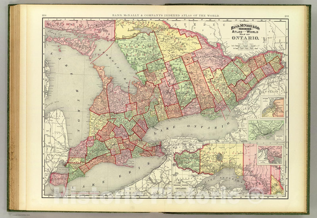 Historic Map : Rand McNally Map of Ontario, Canada, 1892, Vintage Wall Art